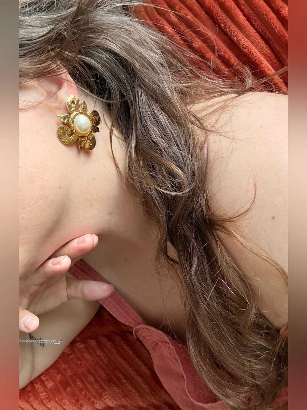 80s French Brushed Gold Bold Vintage Starburst Sun Faux Pearl Clip Earrings